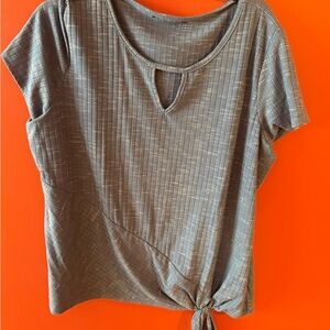 Charcoal Short Sleeve Women's Top with Knot Accent
